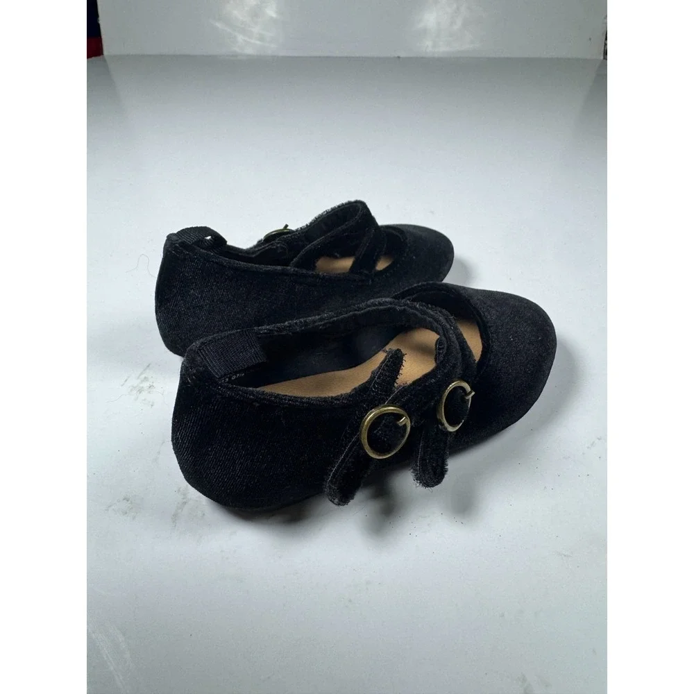 Old Navy Velvet Double-Buckle Ballet Flats Toddler‎ Girls US 12.5 Black Shoes